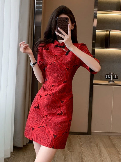 New Chinese style red jacquard dress for women spring 2024 new temperament small improved cheongsam skirt