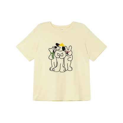 Hello Canon original cartoon towel embroidered short-sleeved T-shirt for women 2024 new loose and slim tops for small people