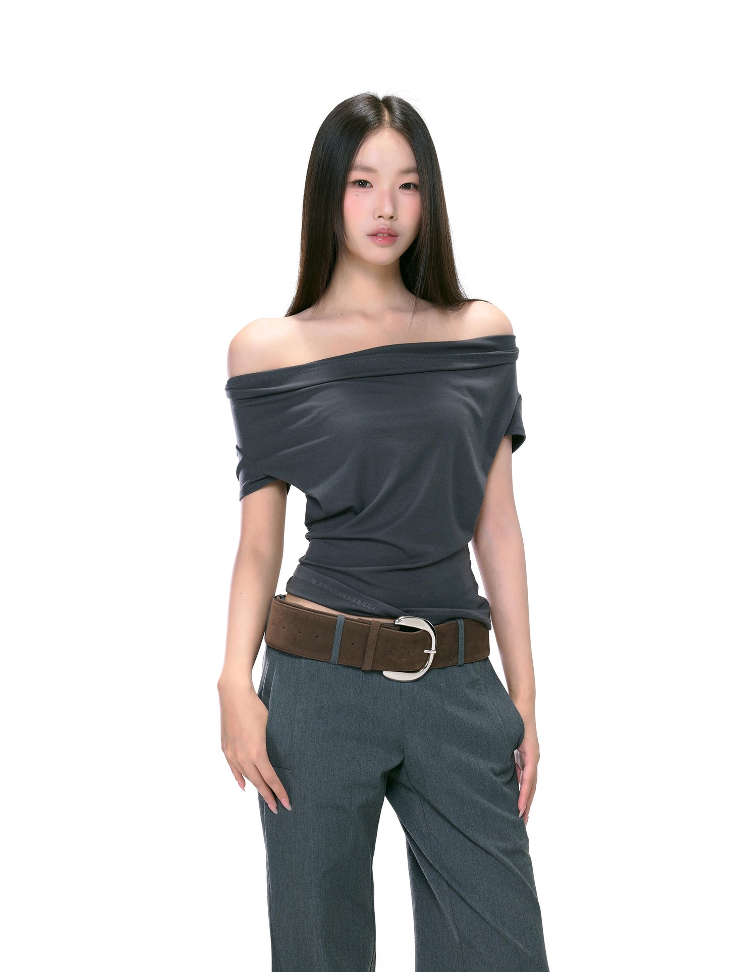 WITHMIN one-shoulder tops new summer off-shoulder sexy hot girl pure desire waist slimming short-sleeved women's T-shirt