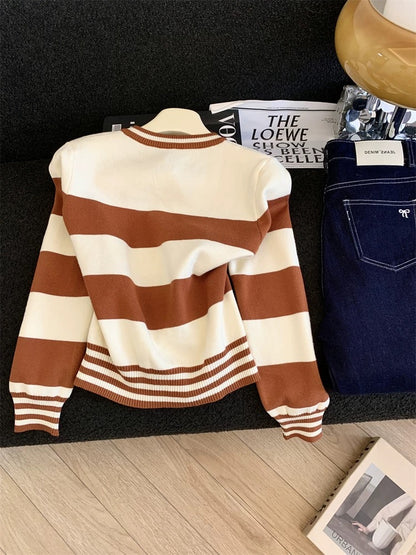 Jade Closet direct store recommendation ~ Medela sweet style contrast color striped knitted cardigan sweater jacket for women
