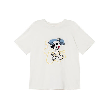 Hello Canon original cartoon towel embroidered short-sleeved T-shirt for women 2024 new loose and slim tops for small people