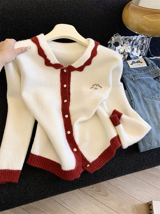 Jade Closet direct store recommendation ~ Medela sweet and spicy style doll collar knitted cardigan sweater coat autumn and winter