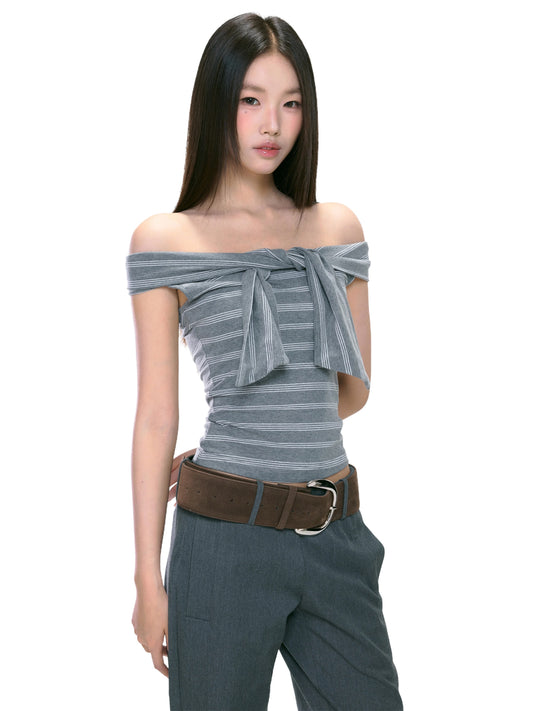 WITHMIN one-shoulder top sexy off-shoulder hot girl T-shirt female summer new striped slim fit sleeveless