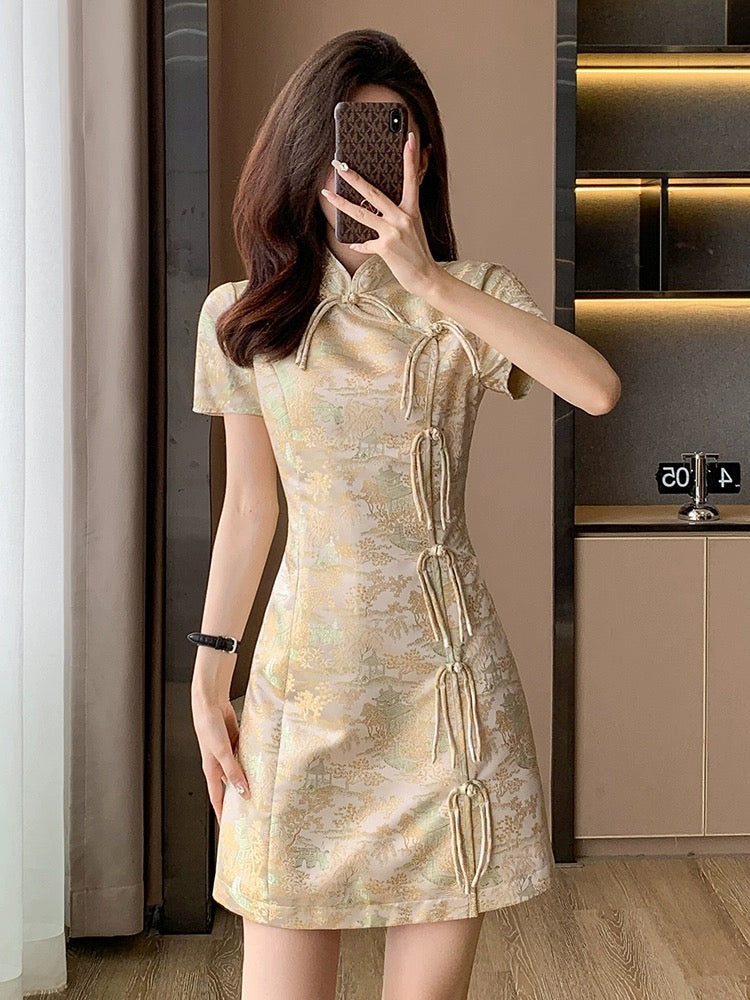 2024 summer new new Chinese style improved cheongsam dress women's high-end stand collar tassel buckle national style skirt
