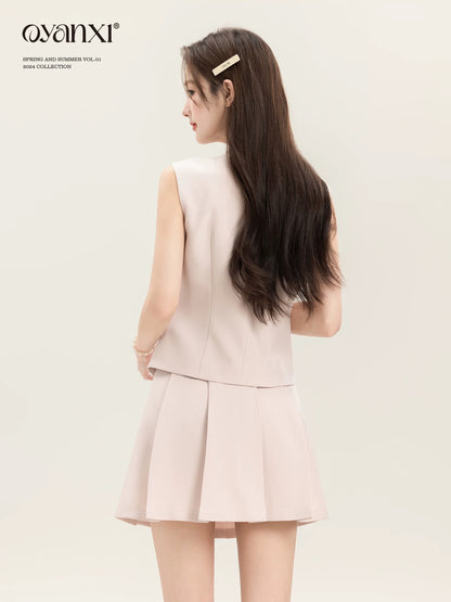 Ouyang Xi's "Su Ya Pink Tone" niche fashion and beautiful top summer casual temperament pink skirt suit for women