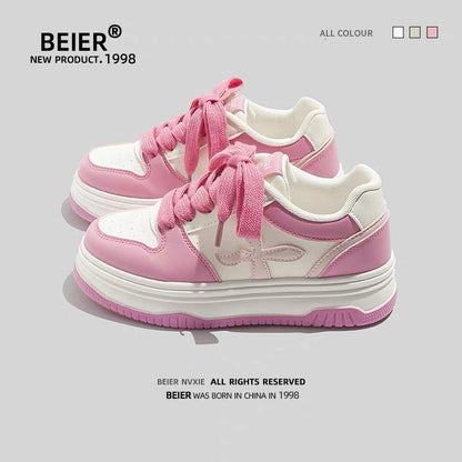 BEIER summer white shoes women's thick-soled original casual breathable sports shoes 2024 new style with skirt bread shoes