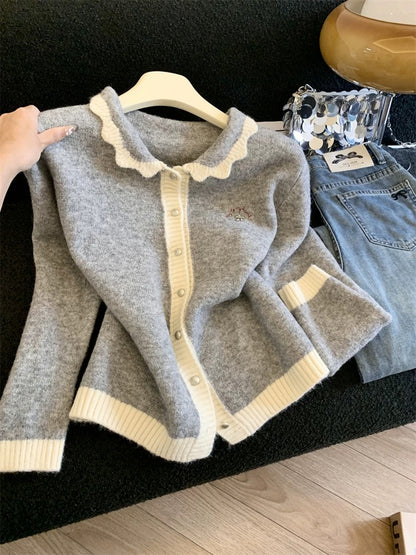 Jade Closet direct store recommendation ~ Medela sweet and spicy style doll collar knitted cardigan sweater coat autumn and winter