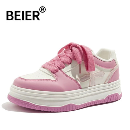 BEIER summer white shoes women's thick-soled original casual breathable sports shoes 2024 new style with skirt bread shoes