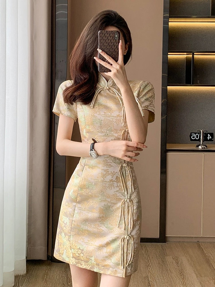 2024 summer new new Chinese style improved cheongsam dress women's high-end stand collar tassel buckle national style skirt