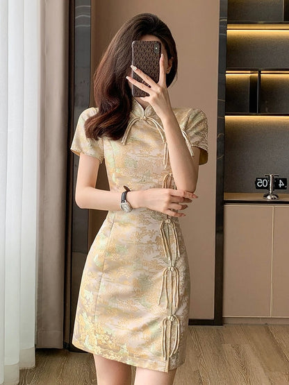 2024 summer new new Chinese style improved cheongsam dress women's high-end stand collar tassel buckle national style skirt