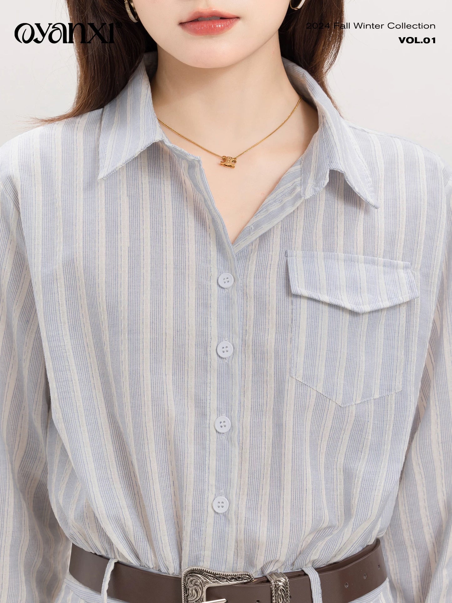 Ouyang Xi's "Qinghe Sea Breeze" French short skirt for small women, early autumn temperament, waist-cinching and gentle shirt dress