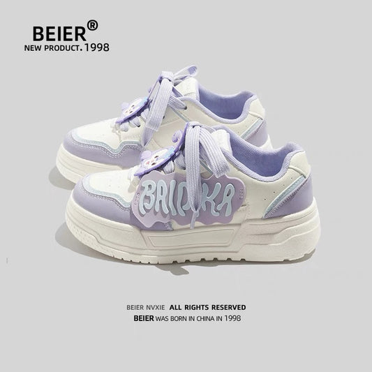 BEIER women's shoes autumn shoes casual niche original sneakers 2024 new thick-soled casual sports bread shoes