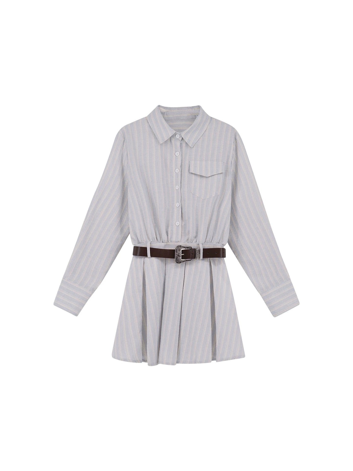 Ouyang Xi's "Qinghe Sea Breeze" French short skirt for small women, early autumn temperament, waist-cinching and gentle shirt dress