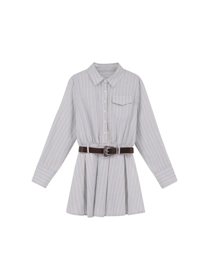 Ouyang Xi's "Qinghe Sea Breeze" French short skirt for small women, early autumn temperament, waist-cinching and gentle shirt dress