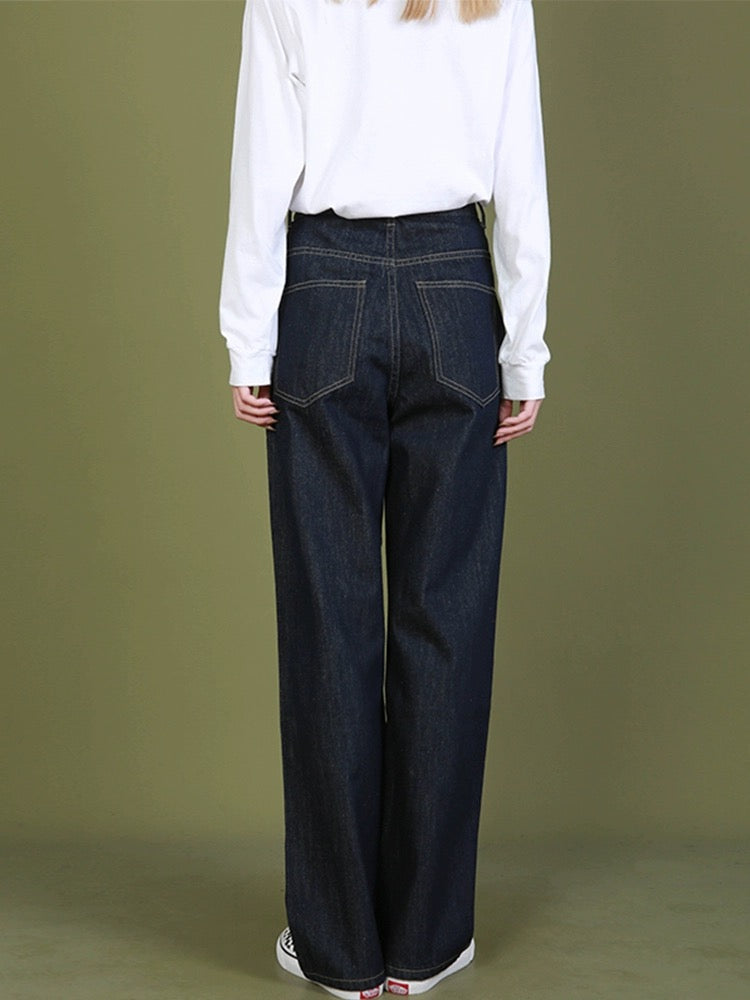Danny's 2024 spring and autumn four seasons high-waisted slim dark blue elastic loose straight casual denim trousers for women