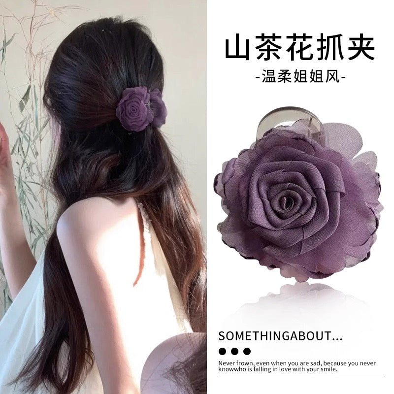 Purple Camellia Hair Claw · Elegant Half-Updo Clip · 2025 New Arrival