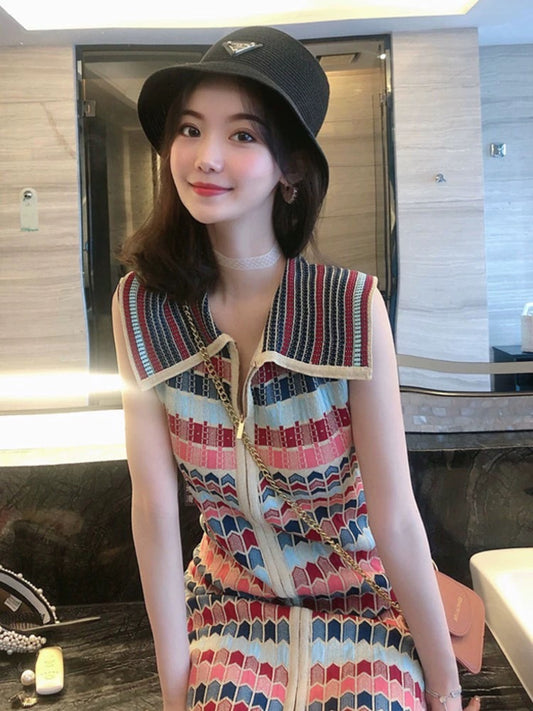 Summer high-end design niche lapel dress for small women Sanya photo seaside vacation beach dress