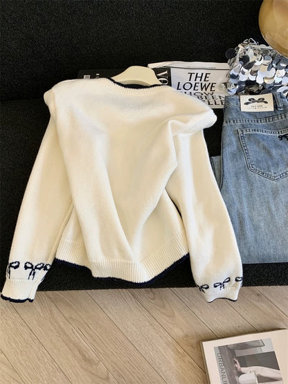 Jade Closet direct store recommendation ~ High-end sweet style bow jacquard knitted cardigan sweater jacket