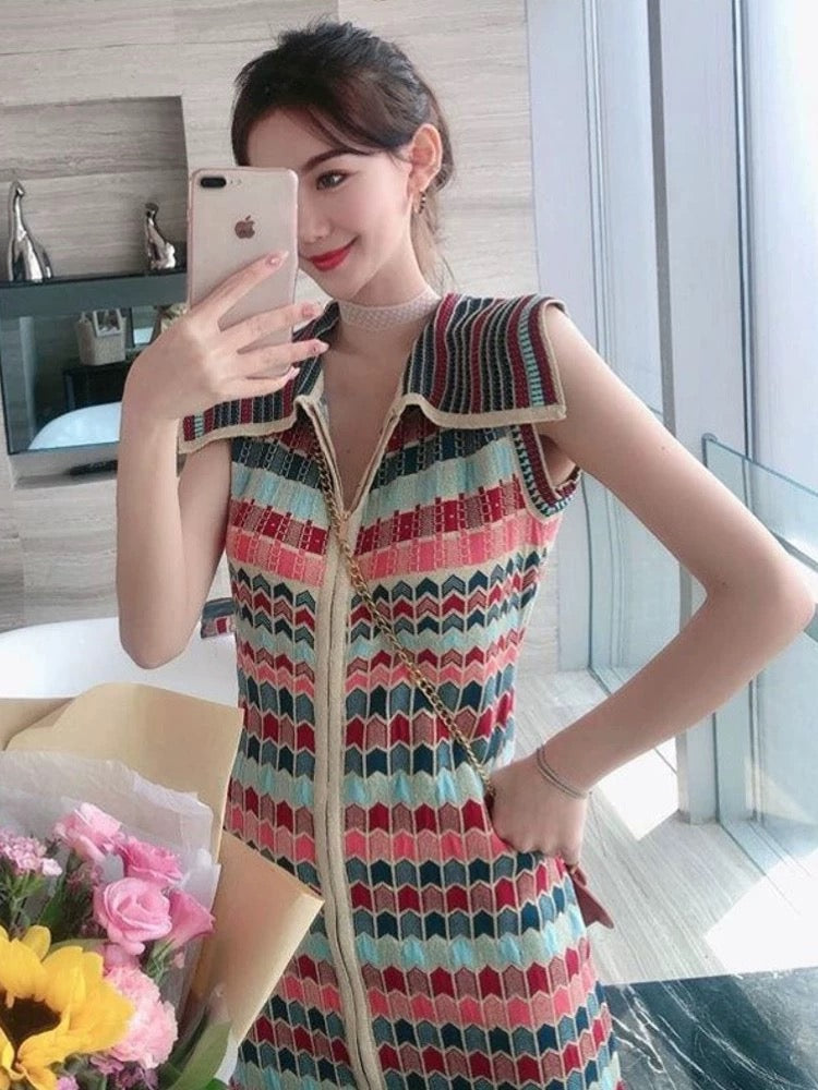 Summer high-end design niche lapel dress for small women Sanya photo seaside vacation beach dress