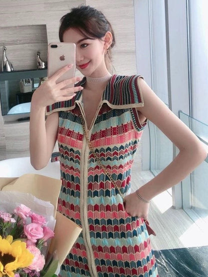 Summer high-end design niche lapel dress for small women Sanya photo seaside vacation beach dress
