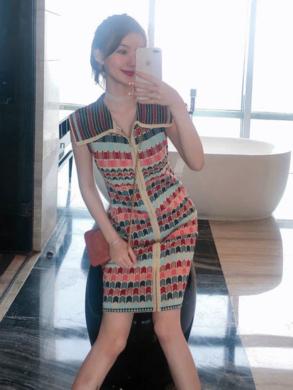 Summer high-end design niche lapel dress for small women Sanya photo seaside vacation beach dress