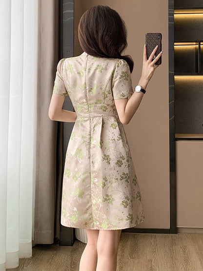 High-end French jacquard improved version of cheongsam dress for women summer new style ladylike temperament small A-line skirt