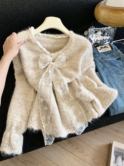 Jade Closet direct store recommendation ~ High-end sweet style lace stitching thickened pullover knitted sweater for women