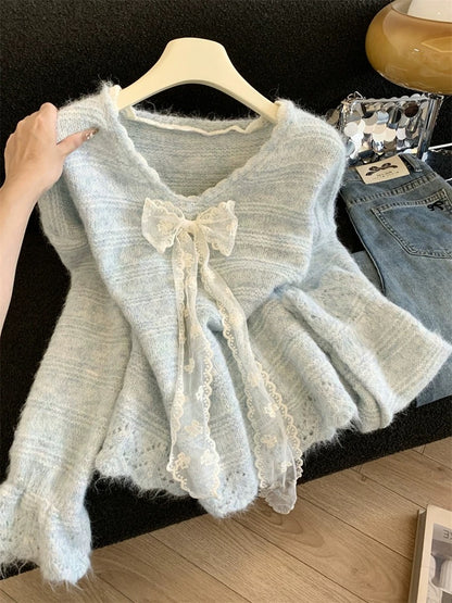 Jade Closet direct store recommendation ~ High-end sweet style lace stitching thickened pullover knitted sweater for women