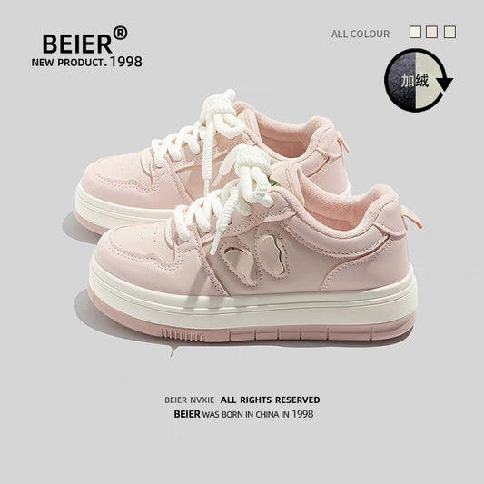 BEIER winter warm sneakers women's shoes design versatile white shoes 2024 new outer wear plus velvet cotton shoes