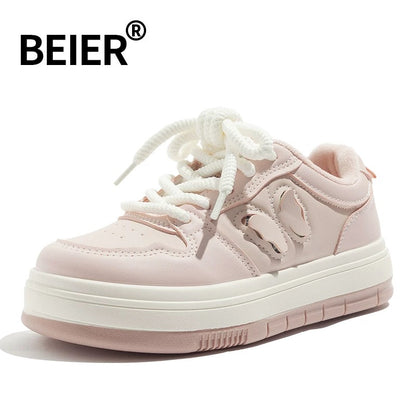 BEIER winter warm sneakers women's shoes design versatile white shoes 2024 new outer wear plus velvet cotton shoes