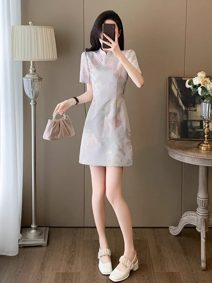 New Chinese style slimming jacquard improved cheongsam dress for women summer new small high-end A-line skirt