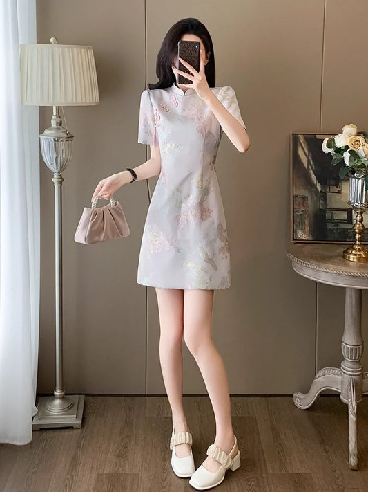 New Chinese style slimming jacquard improved cheongsam dress for women summer new small high-end A-line skirt