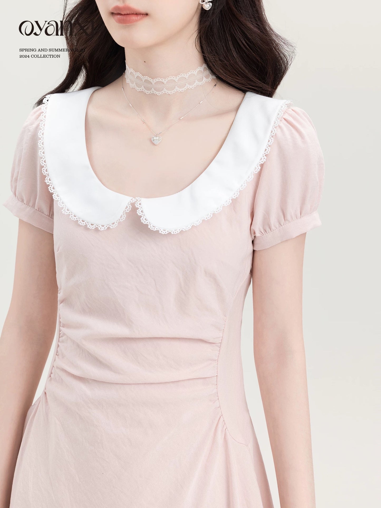 In stock for a limited time and off-season, Ouyang Xi's "White Peach Milk Ice" summer sweet waist dress for small people, discounted by 20