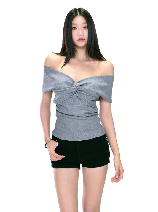 WITHMIN one-shoulder tops beautiful sexy off-shoulder hot girl short-sleeved female T-shirt summer unique beautiful women's clothing