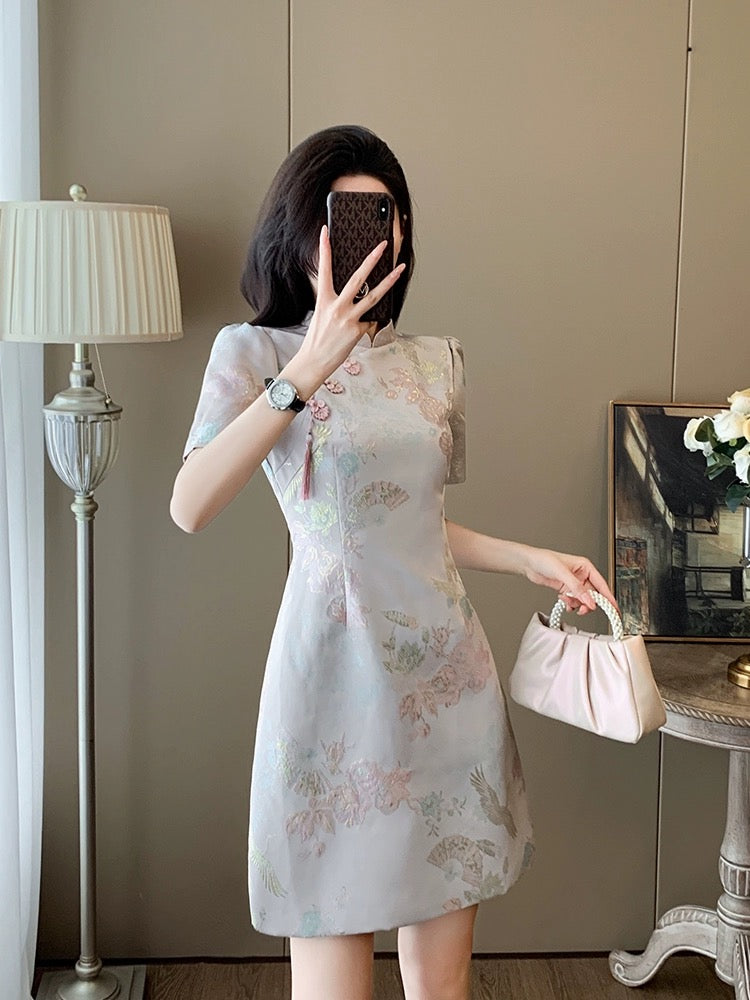 New Chinese style slimming jacquard improved cheongsam dress for women summer new small high-end A-line skirt