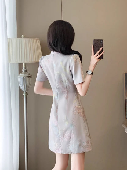 New Chinese style slimming jacquard improved cheongsam dress for women summer new small high-end A-line skirt