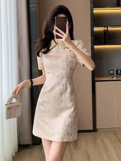 New Chinese embroidered jacquard improved cheongsam dress for women summer new high-end slim slim dress for women