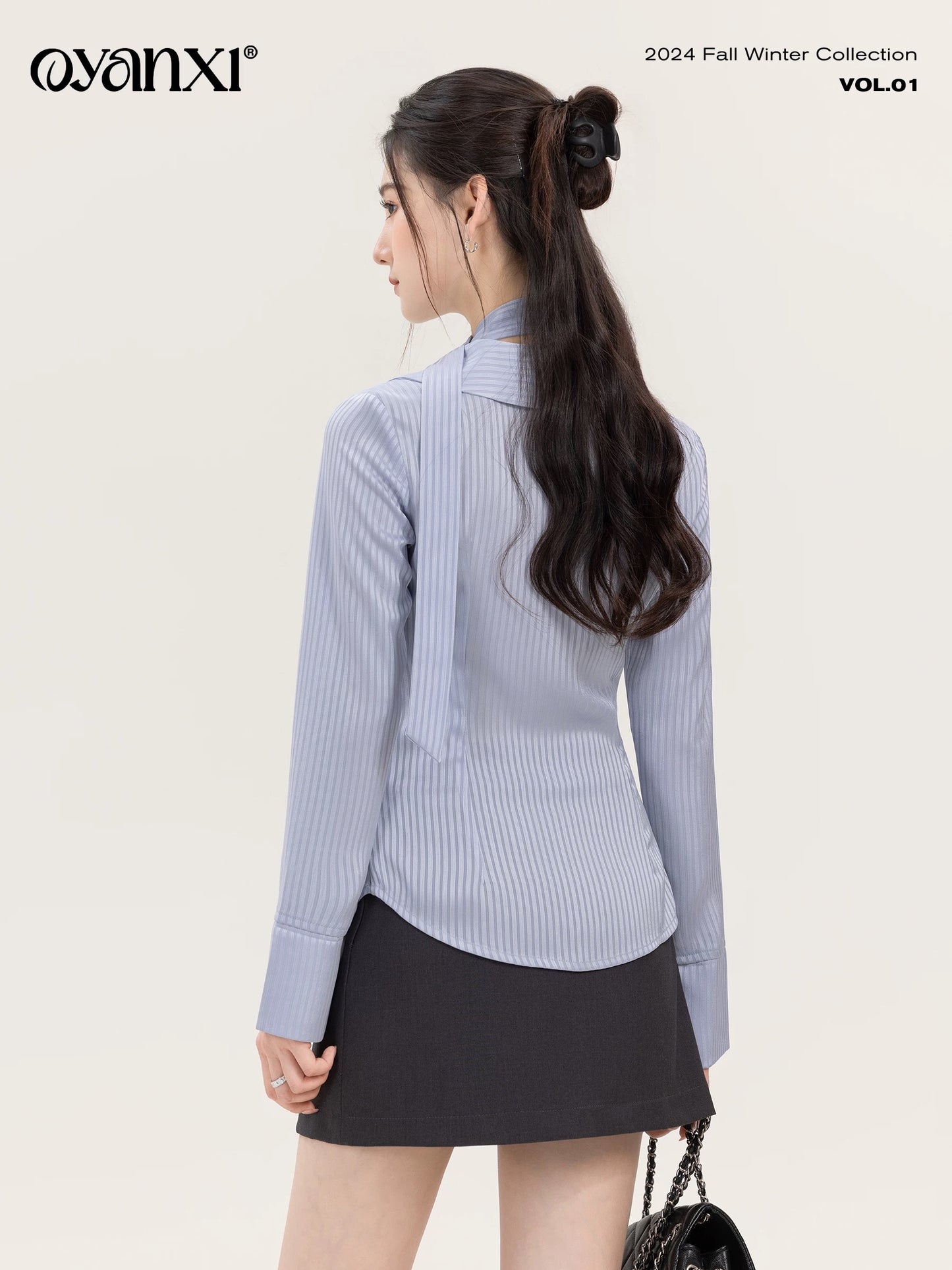 Ouyang Xi's "Navigation Diary" Autumn Striped Shirt Women's Versatile Fashion Simple Commuting Age-Reducing Lapel Shirt
