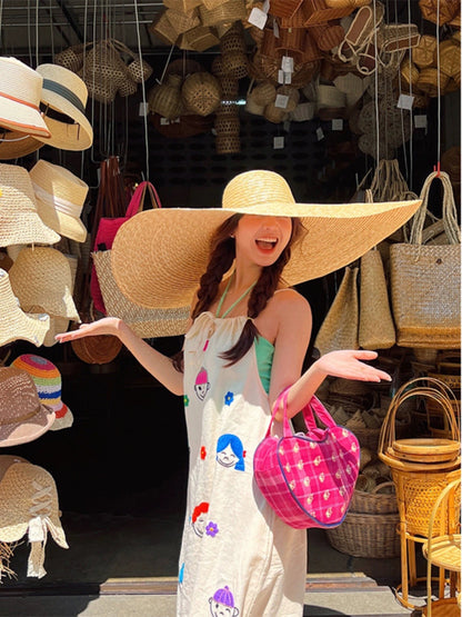 Chen Shan~Turn left dopamine wear printed halterneck suspender dress female niche chic long skirt