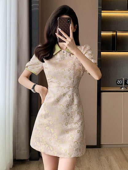 New Chinese embroidered jacquard improved cheongsam dress for women summer new high-end slim slim dress for women