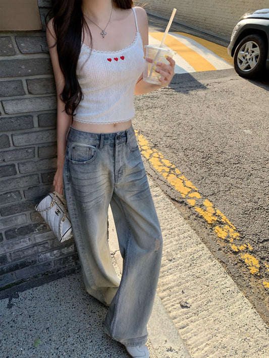 [A small amount of stock] CHICYOU "Improved Dirty Pants" fashionable old-fashioned slim straight jeans