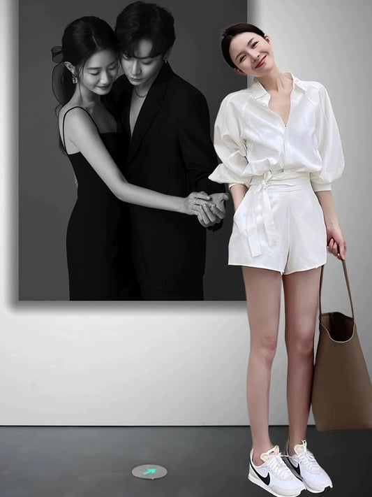 European sportswear women's summer casual fashion temperament white shirt shorts small fragrance two-piece shirt for women