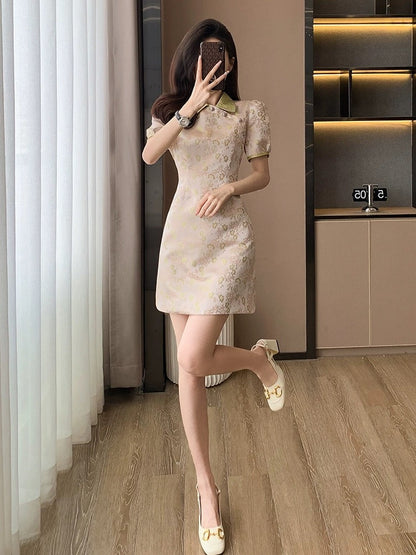 New Chinese embroidered jacquard improved cheongsam dress for women summer new high-end slim slim dress for women
