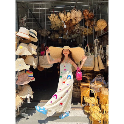 Chen Shan~Turn left dopamine wear printed halterneck suspender dress female niche chic long skirt