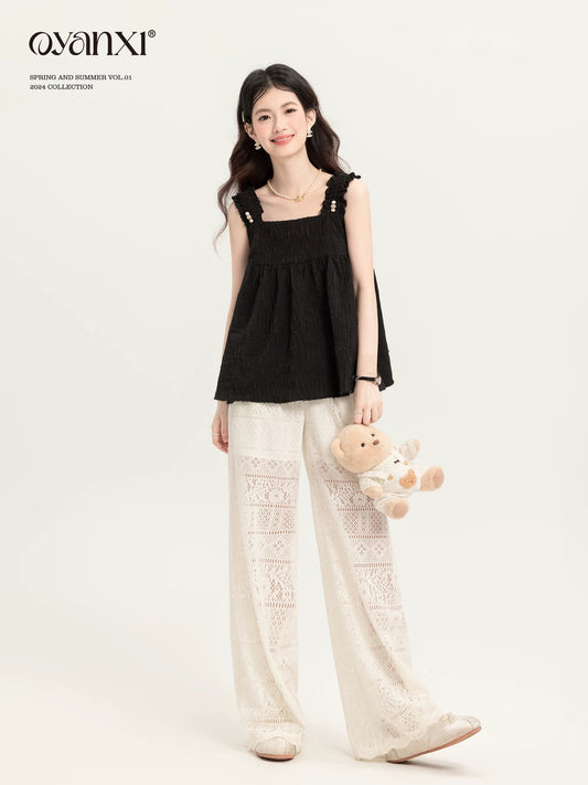 Ouyang Xi's "Sun and Moon Streaming Light" Summer Small Black Camisole Women's Designed Commuting Top Suit
