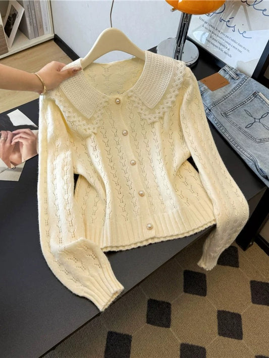 Jade Closet direct store recommendation ~ Medela sweet style design doll collar hollow knitted cardigan for women
