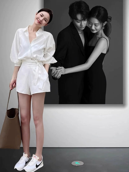 European sportswear women's summer casual fashion temperament white shirt shorts small fragrance two-piece shirt for women