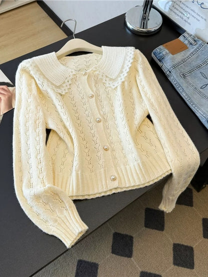 Jade Closet direct store recommendation ~ Medela sweet style design doll collar hollow knitted cardigan for women