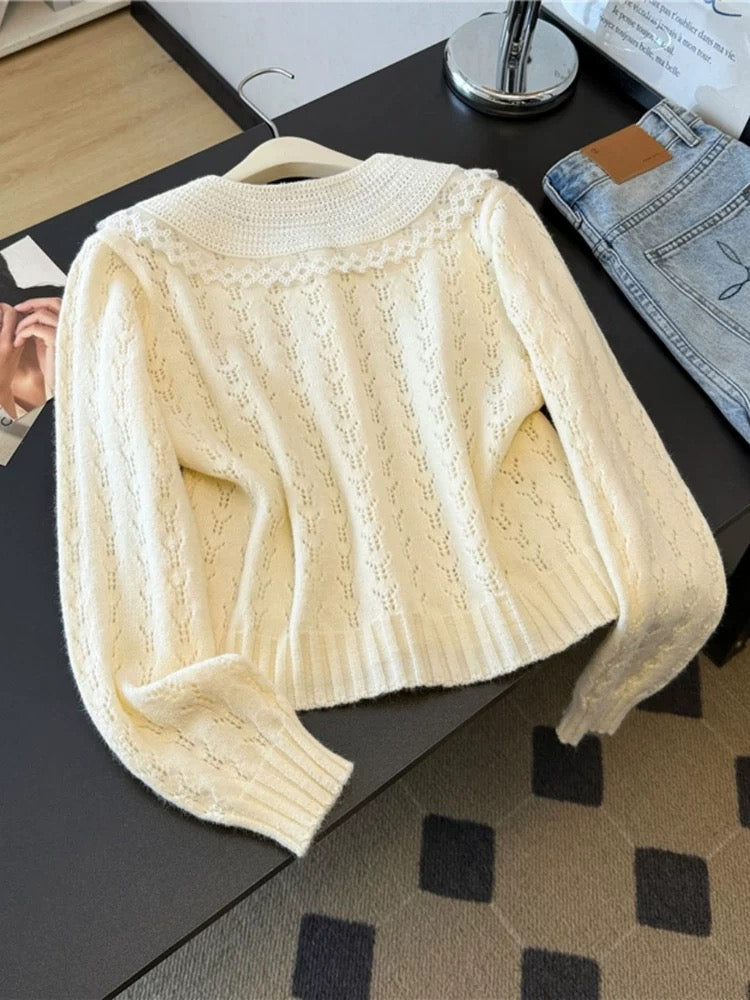 Jade Closet direct store recommendation ~ Medela sweet style design doll collar hollow knitted cardigan for women