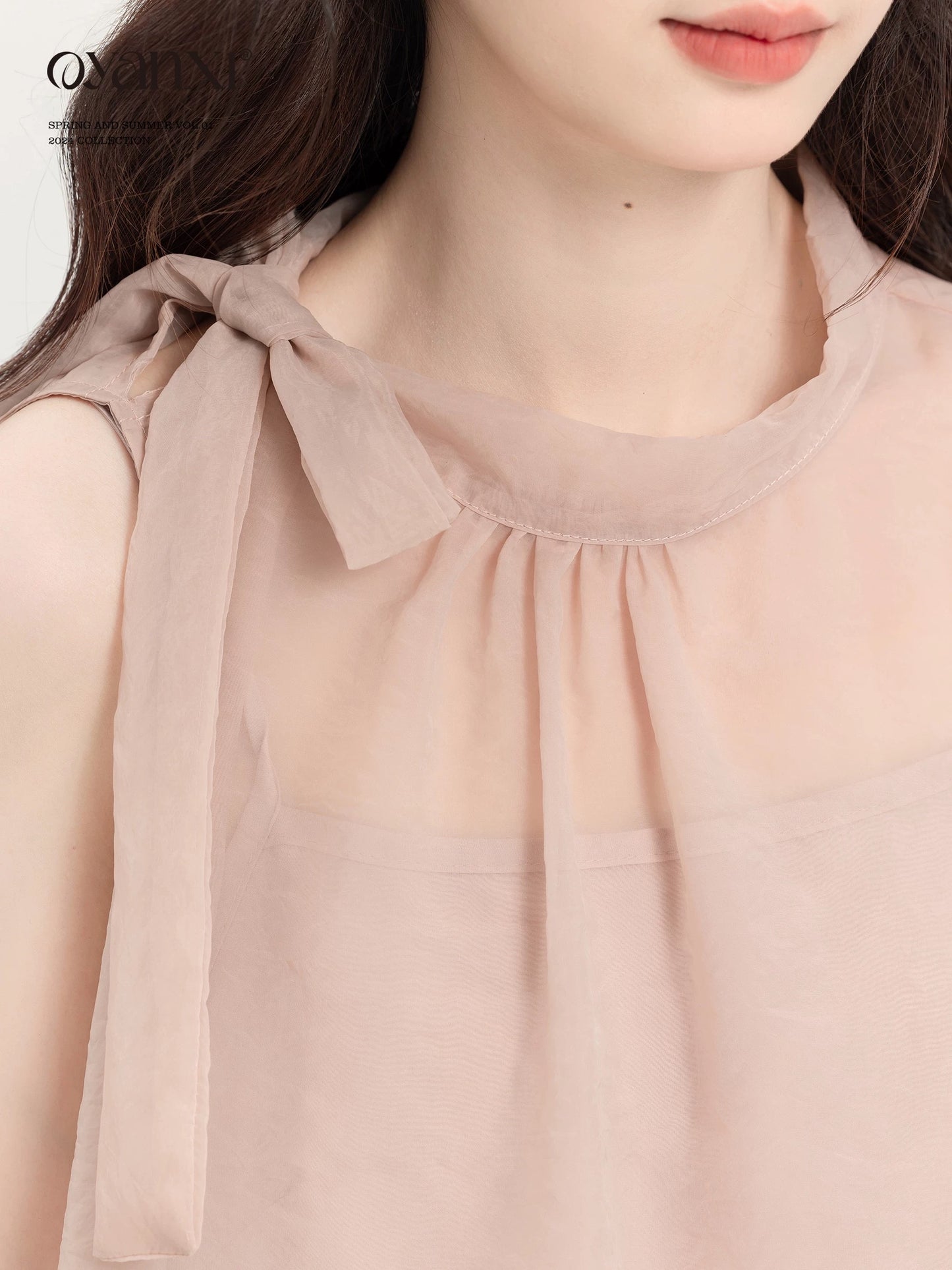 Ouyang Xi's "Evening Breeze Rose" Summer Pink Camisole Women's Vest Designed Bow Commuting Top Set